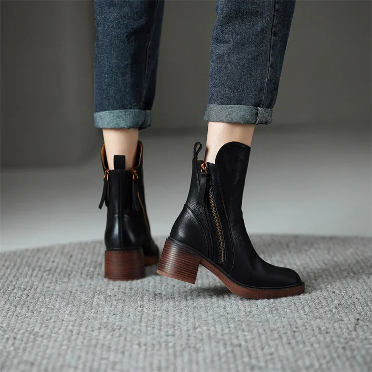 Margaret | Leather Ankle Boots - Black