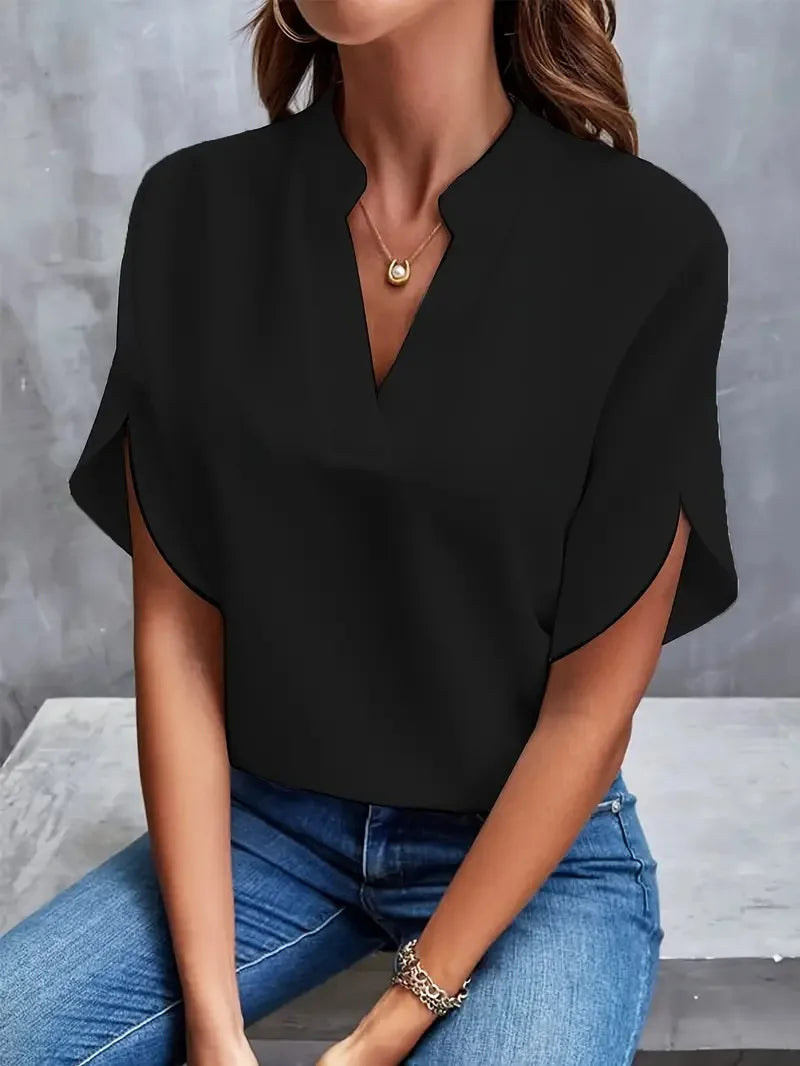 Annemie | V-Neck Fluid Blouse - Black