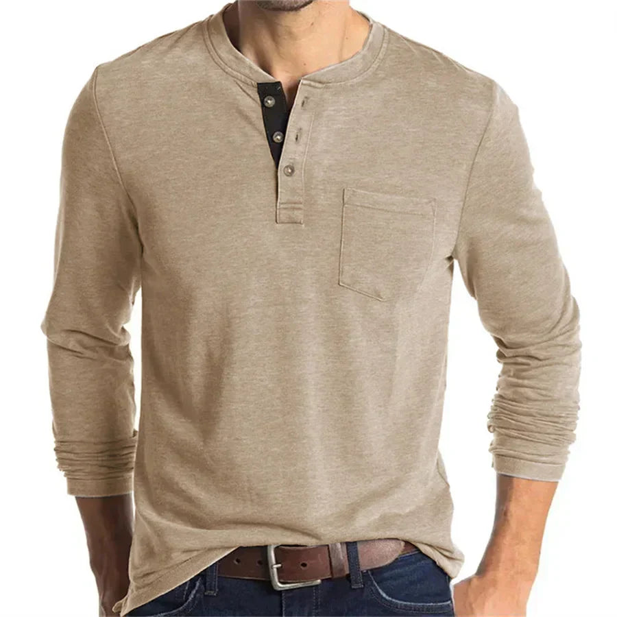 Logan | Classic Henley Shirt - Navy Cotton