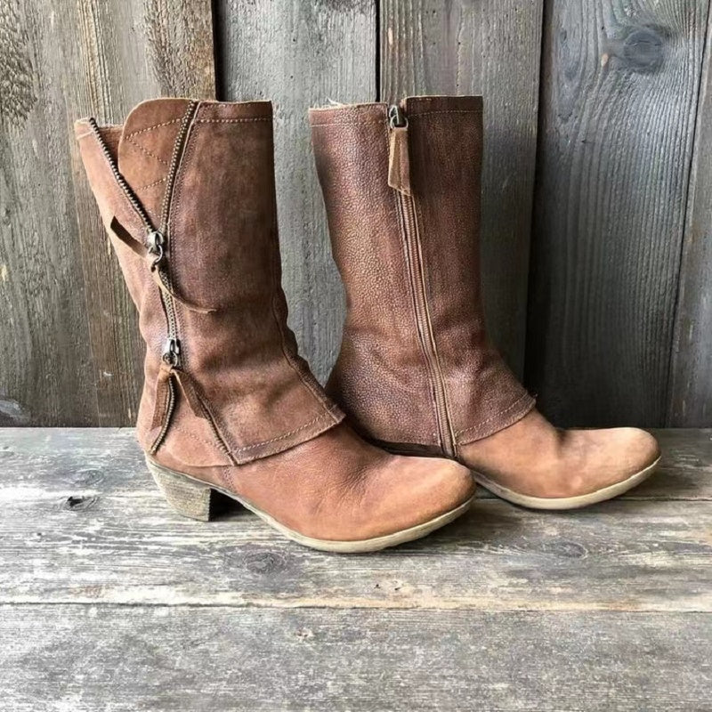 Lourdes | Winter Cowgirl Boots - Brown Leather