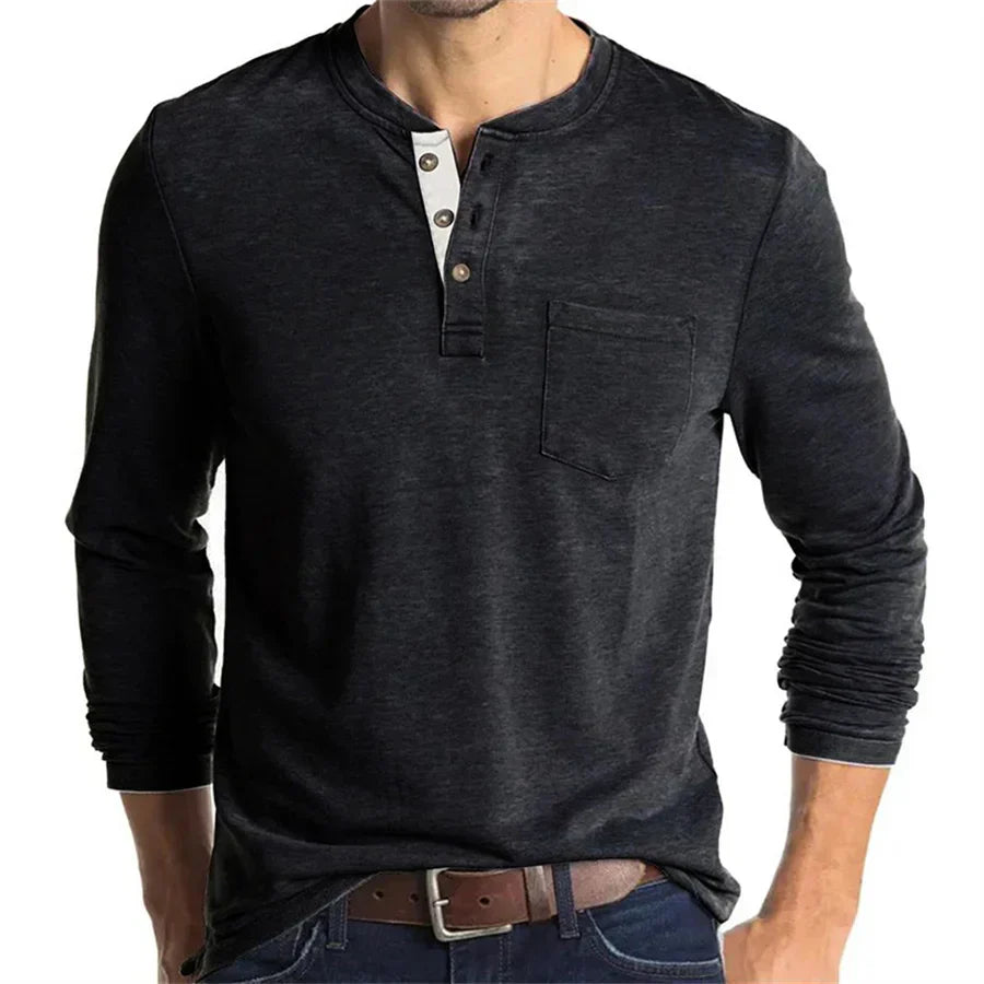 Logan | Classic Henley Shirt - Navy Cotton