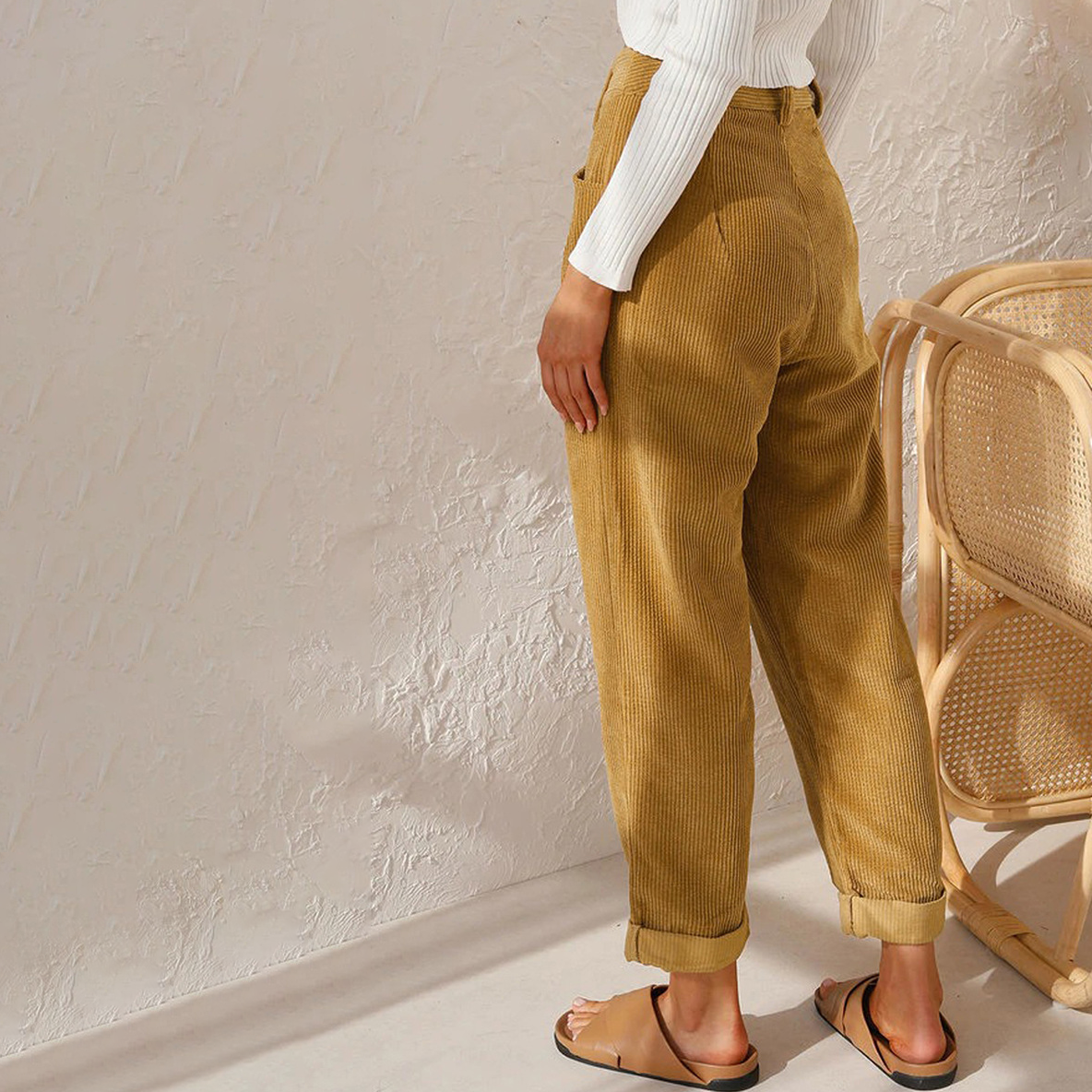 Jessica | High Waist Corduroy Trousers - Autumn