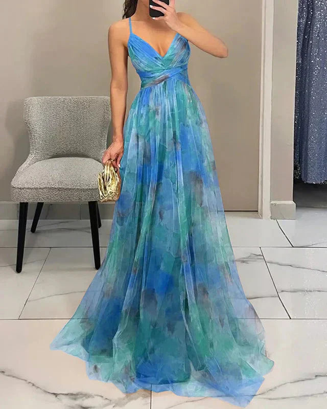 Hailey | Women's Summer Spaghetti Backless Maxi Dress - Blue Cotton