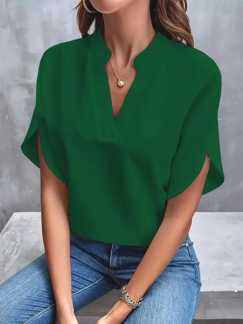 Annemie | V-Neck Fluid Blouse - Black