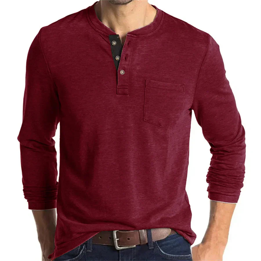 Logan | Classic Henley Shirt - Navy Cotton