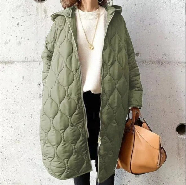 Gabriela | Women's Autumn Padded Coat with Hood - Dark Green