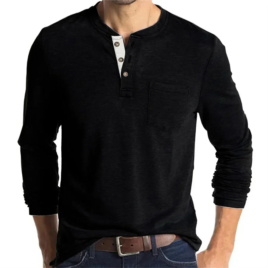 Logan | Classic Henley Shirt - Navy Cotton
