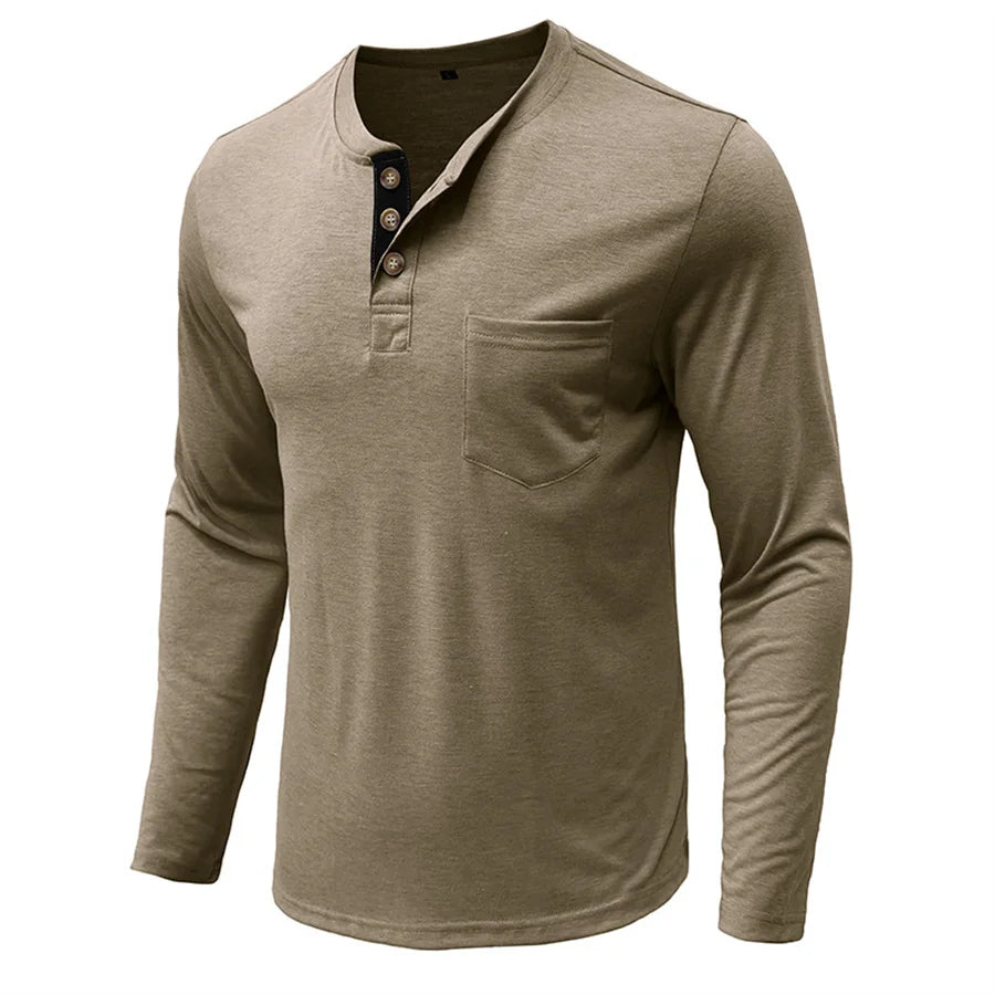 Logan | Classic Henley Shirt - Navy Cotton