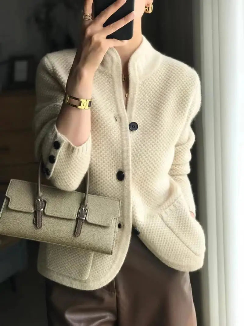 Jodi | Women's Winter Cardigan - Button Front Knit in Cream