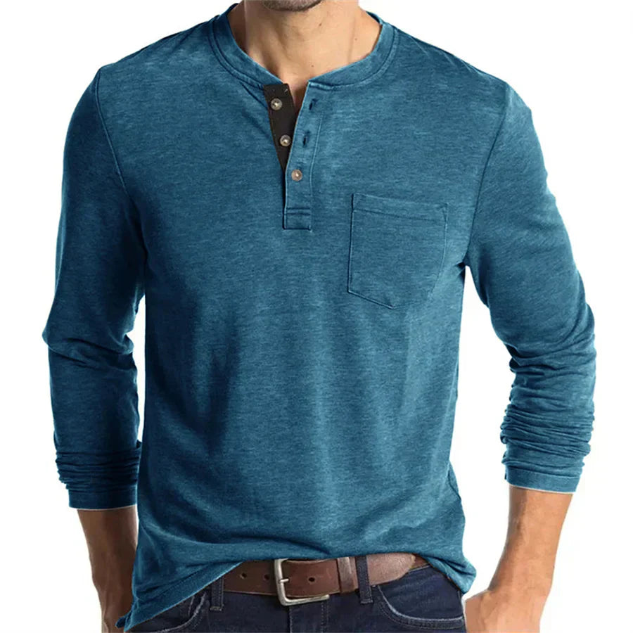 Logan | Classic Henley Shirt - Navy Cotton