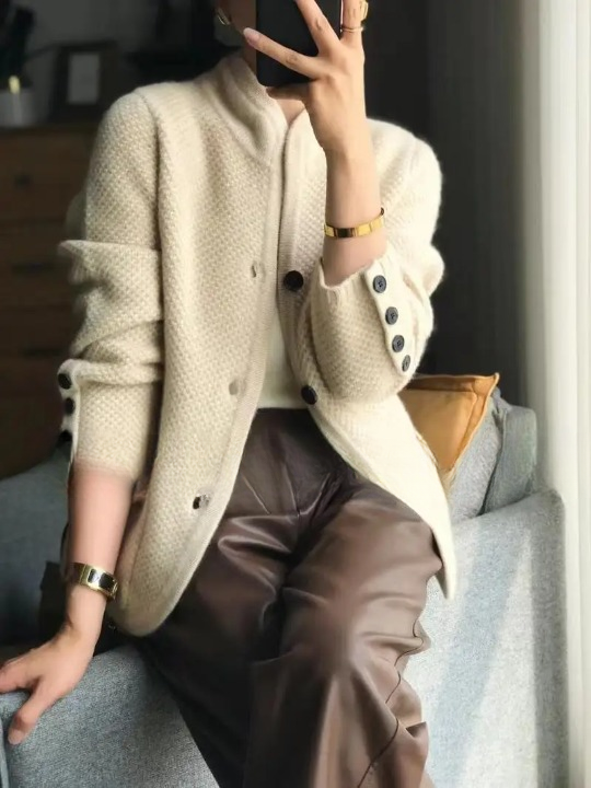 Jodi | Women's Winter Cardigan - Button Front Knit in Cream