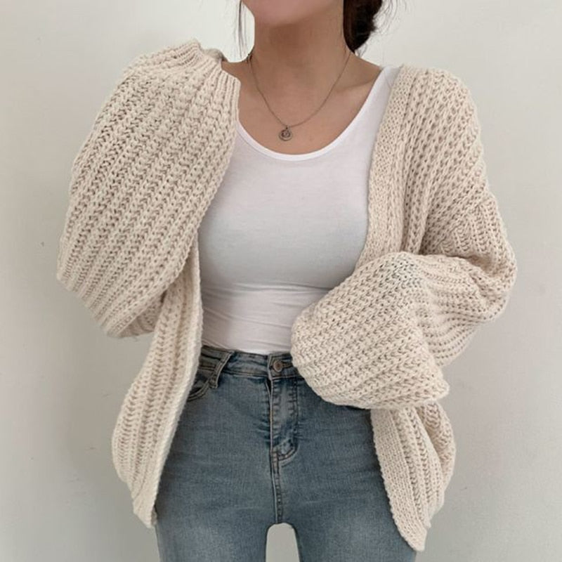 Daisy | Women's Oversized Open Front Sweater - Knit - Beige