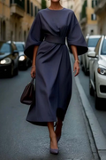 Alyssa | Summer Belted Midi Dress - Floral Print Cotton