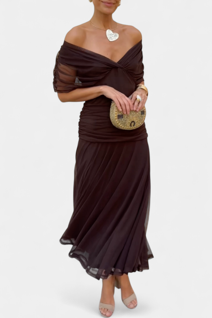 Lowenna | Elegant Dress - Black Silk Midi