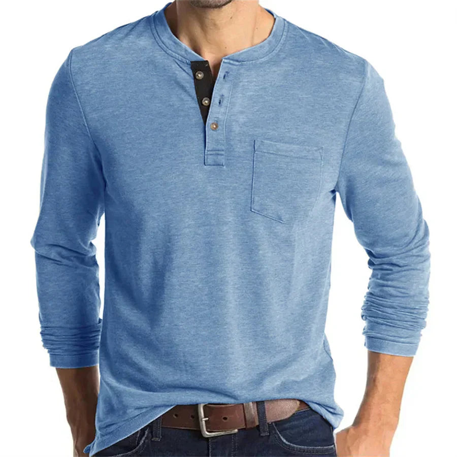 Logan | Classic Henley Shirt - Navy Cotton