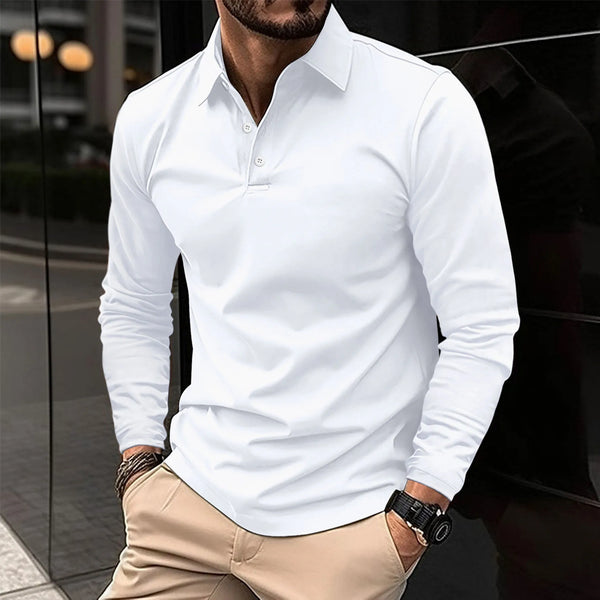 Gideon | Classic Long Sleeve Polo Shirt - Navy Cotton