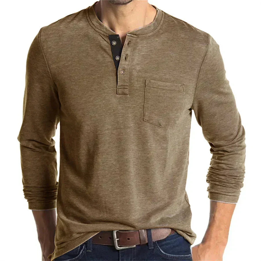Logan | Classic Henley Shirt - Navy Cotton