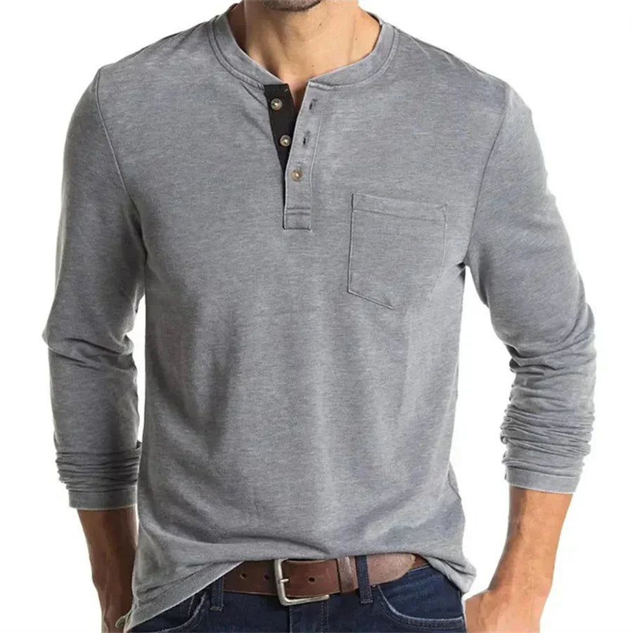 Logan | Classic Henley Shirt - Navy Cotton