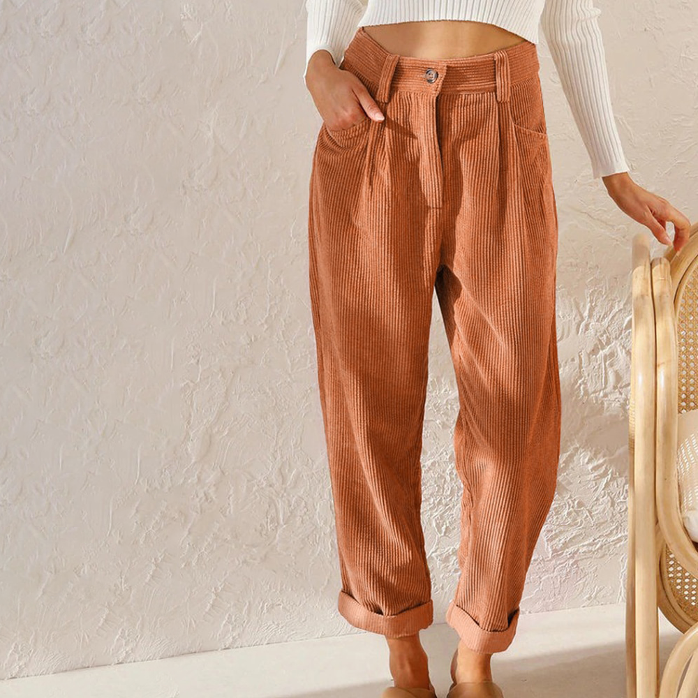 Jessica | High Waist Corduroy Trousers - Autumn