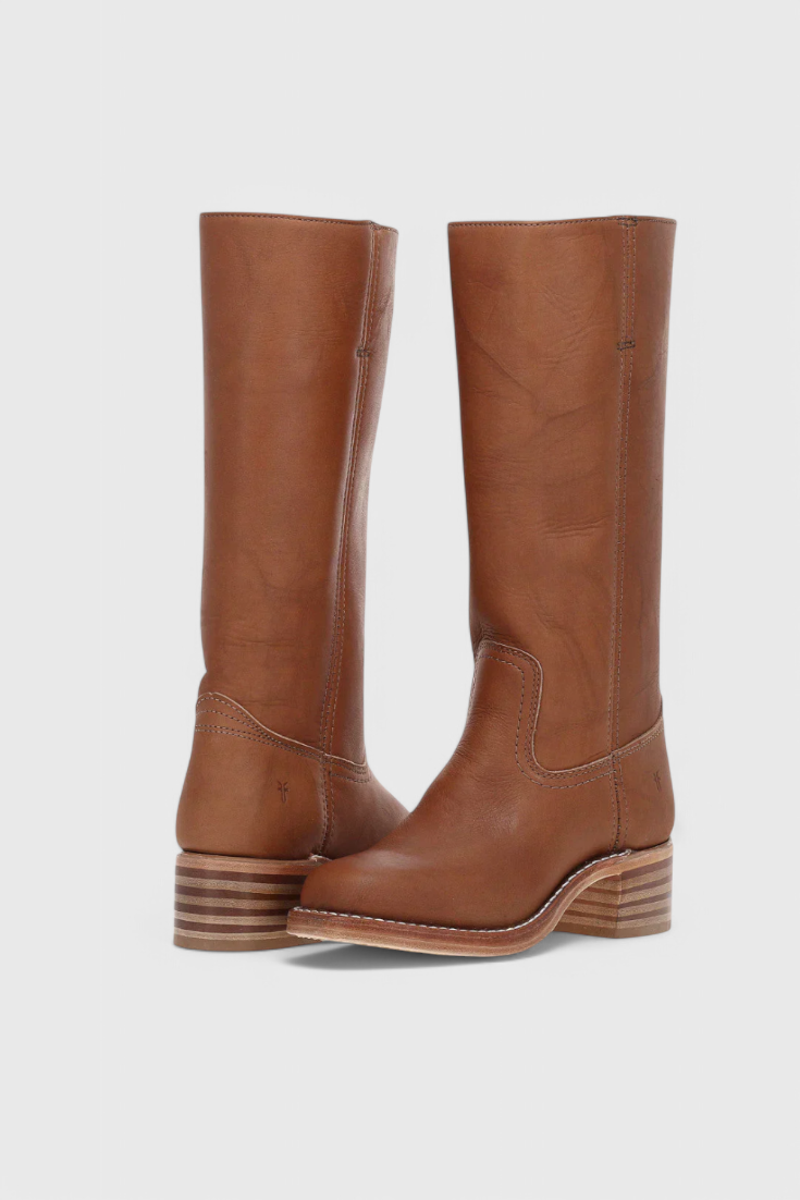 Helene | Leather Knee High Heeled Boots - Black