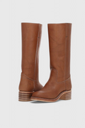 Helene | Leather Knee High Heeled Boots - Black