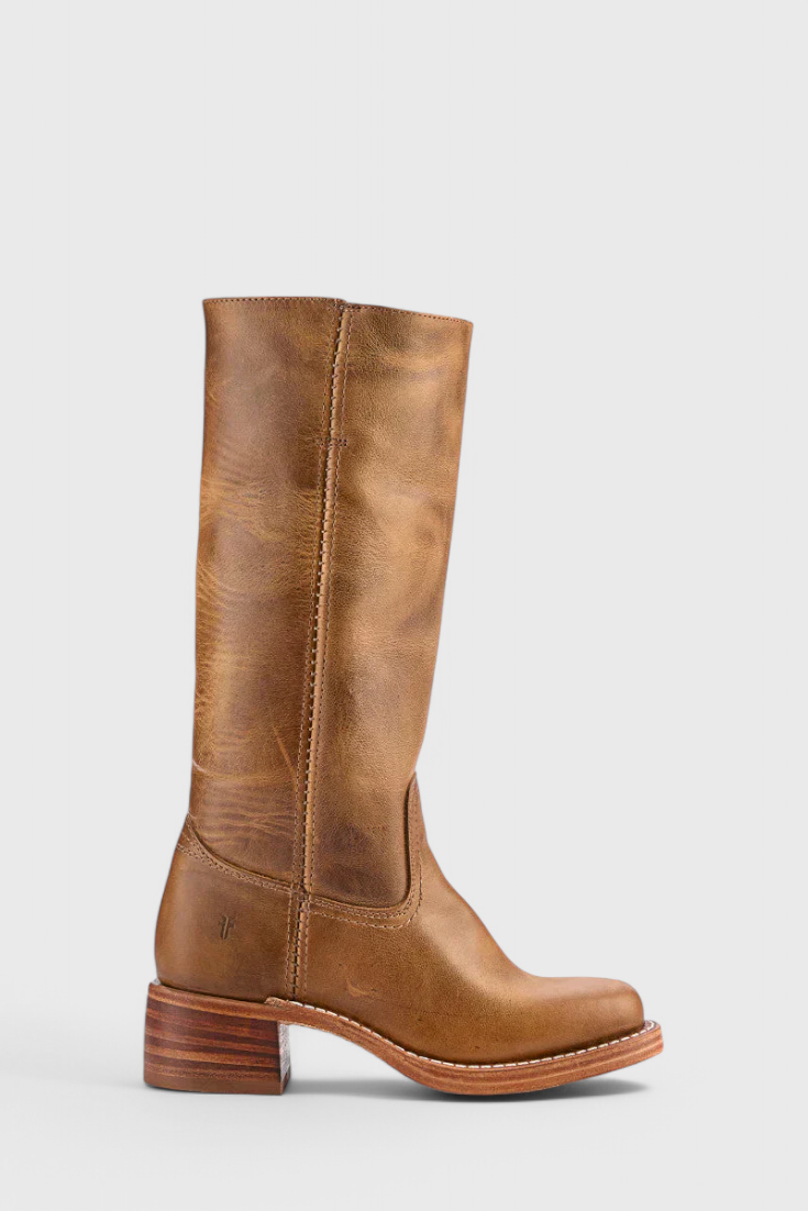 Helene | Leather Knee High Heeled Boots - Black