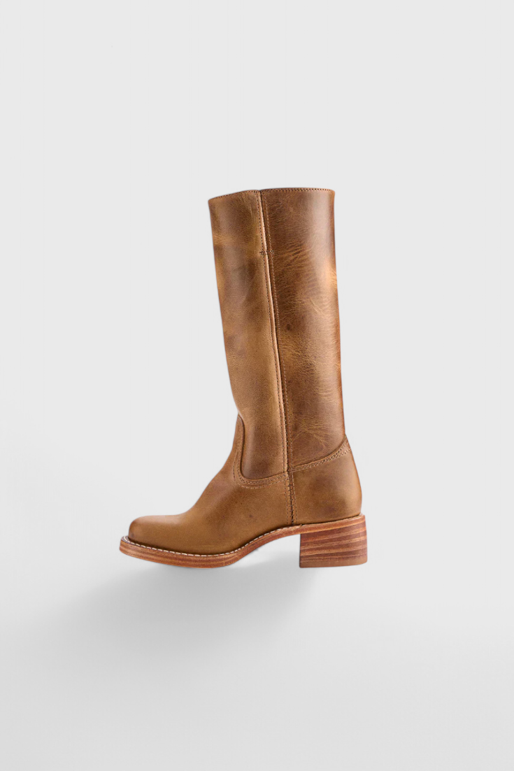 Helene | Leather Knee High Heeled Boots - Black