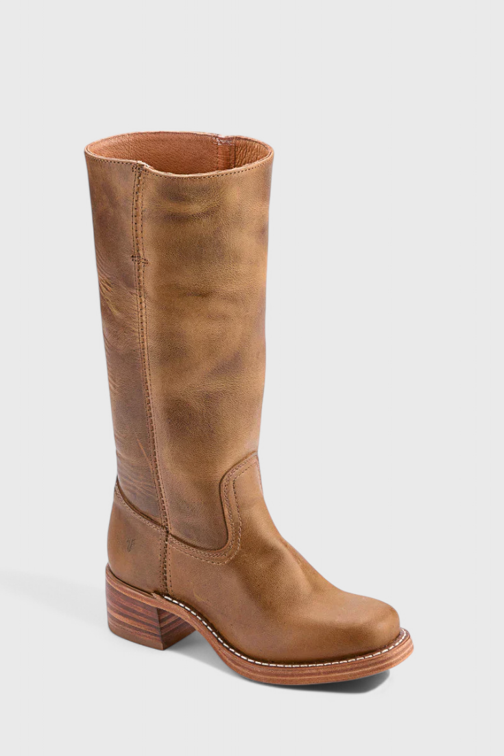 Helene | Leather Knee High Heeled Boots - Black