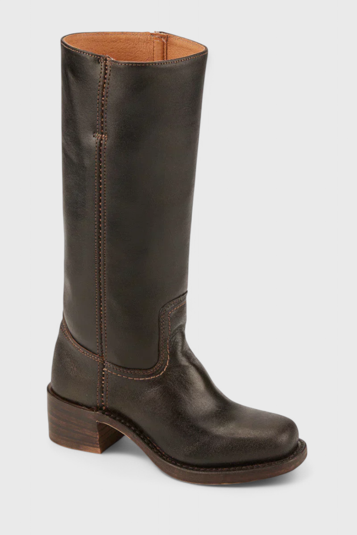 Helene | Leather Knee High Heeled Boots - Black