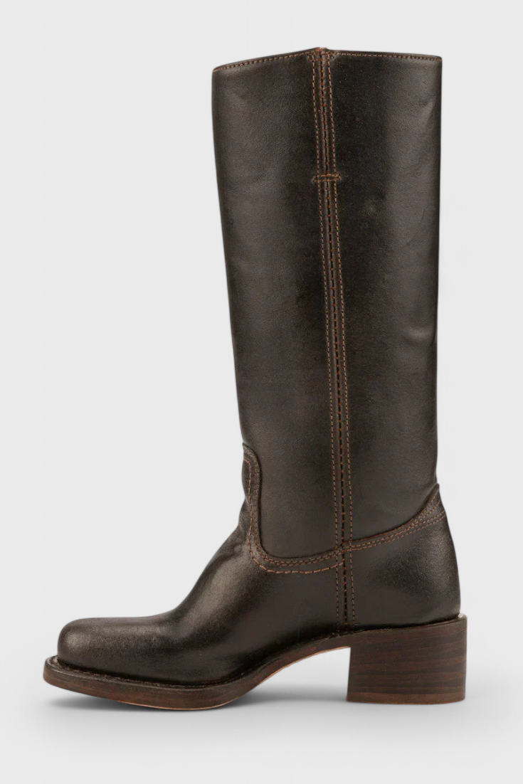Helene | Leather Knee High Heeled Boots - Black