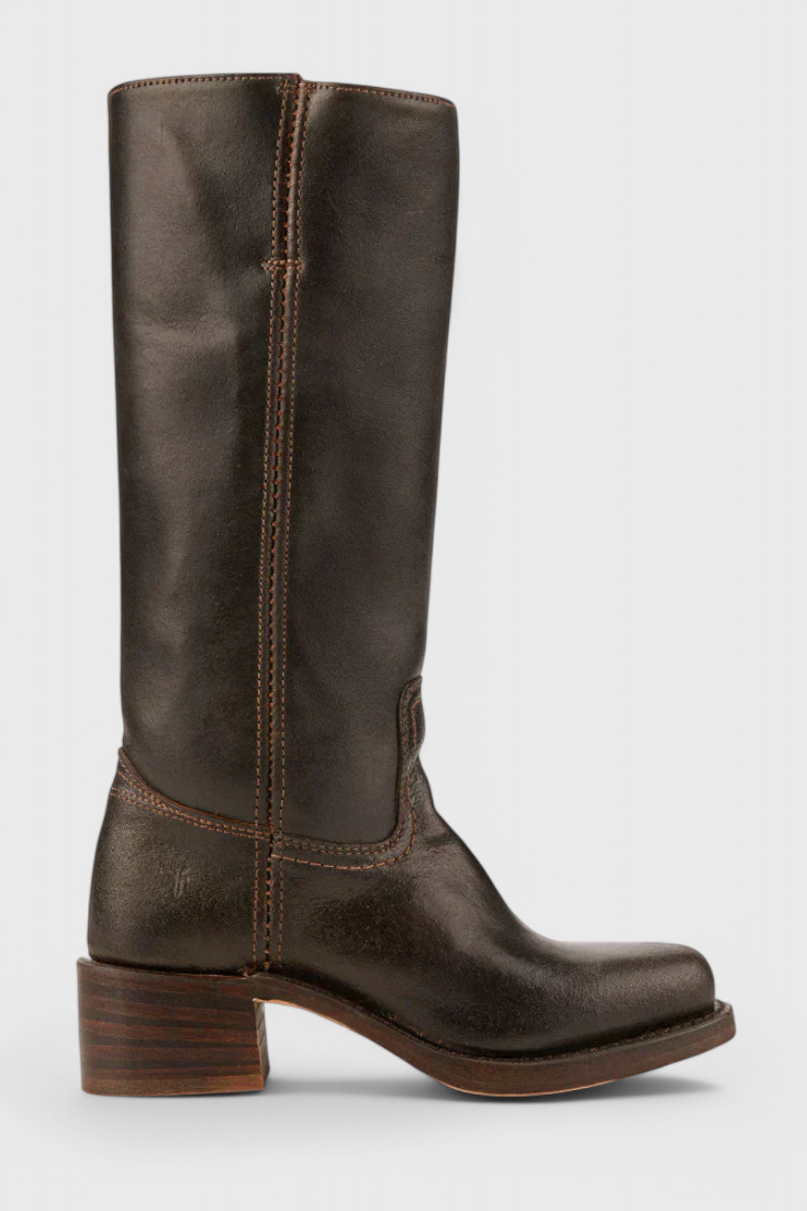 Helene | Leather Knee High Heeled Boots - Black