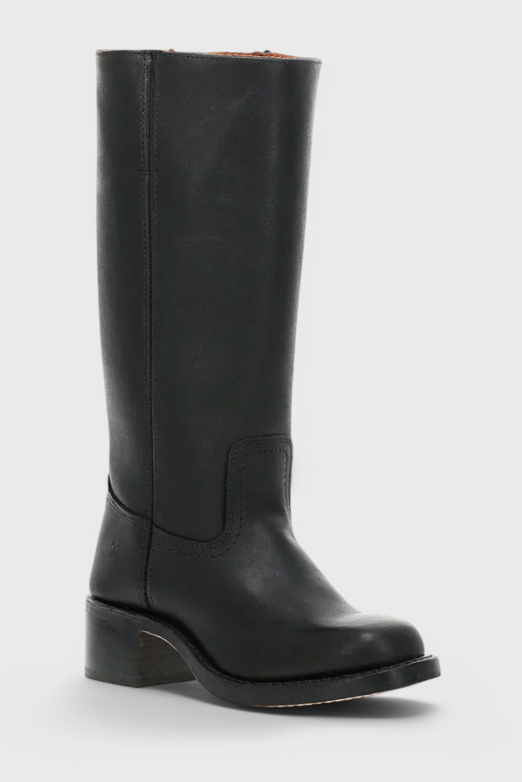 Helene | Leather Knee High Heeled Boots - Black