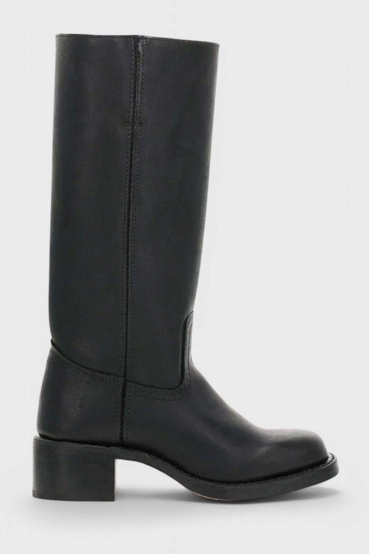 Helene | Leather Knee High Heeled Boots - Black