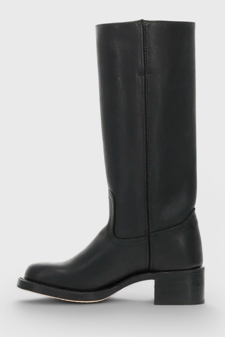 Helene | Leather Knee High Heeled Boots - Black