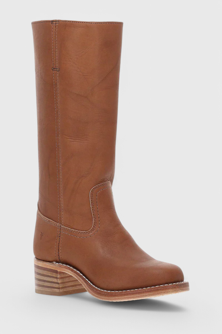 Helene | Leather Knee High Heeled Boots - Black