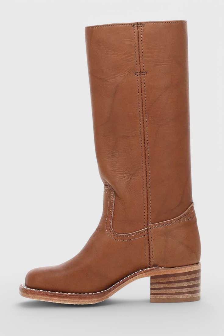 Helene | Leather Knee High Heeled Boots - Black