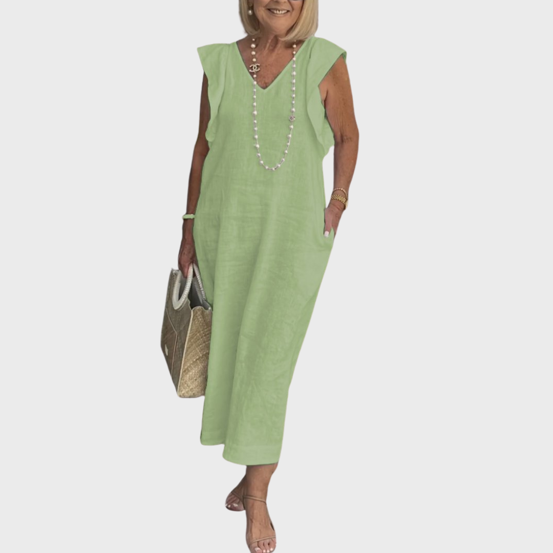Felicity | Maxi Dress Sleeveless Casual - Green Cotton