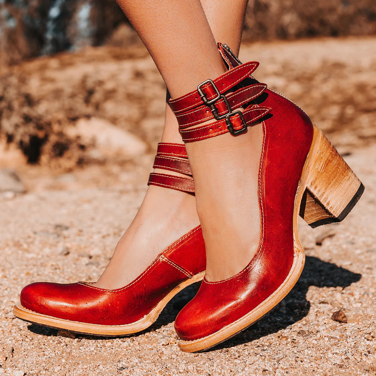 Verona | Vintage Ankle Strap Heels - Black Leather