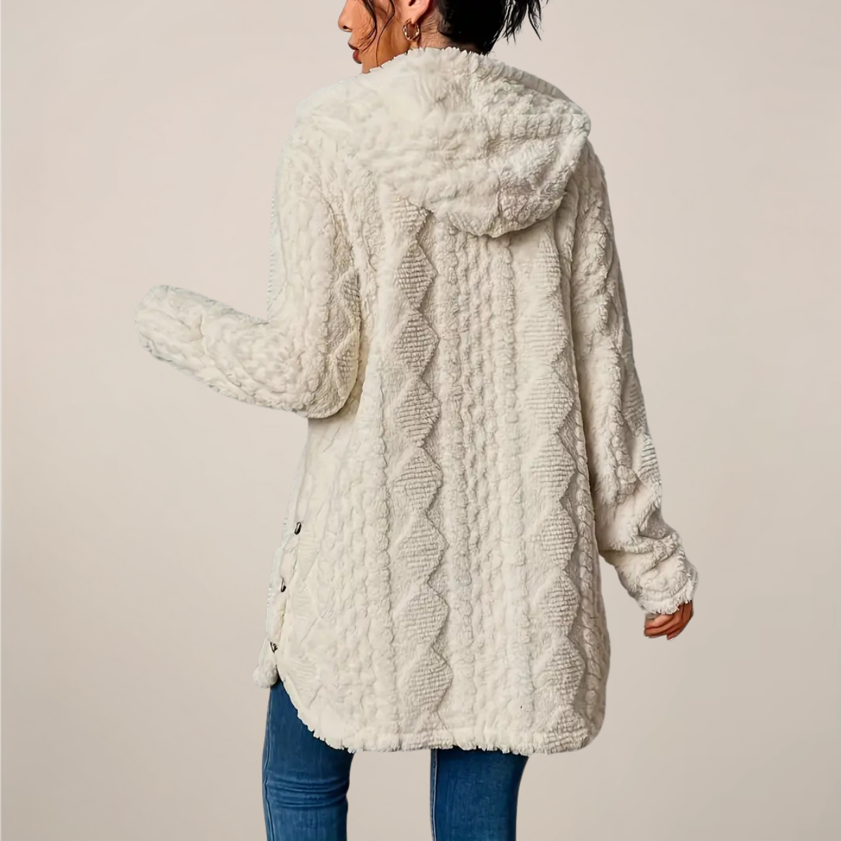 Elizabeth | Longline Hooded Cardigan - Textured Knit Spring Green