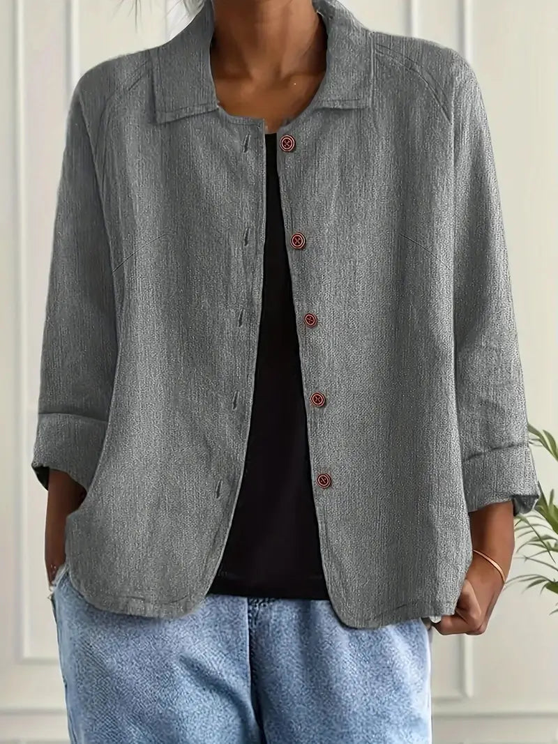 Ella | Casual Button Front Lightweight Jacket - Beige Cotton