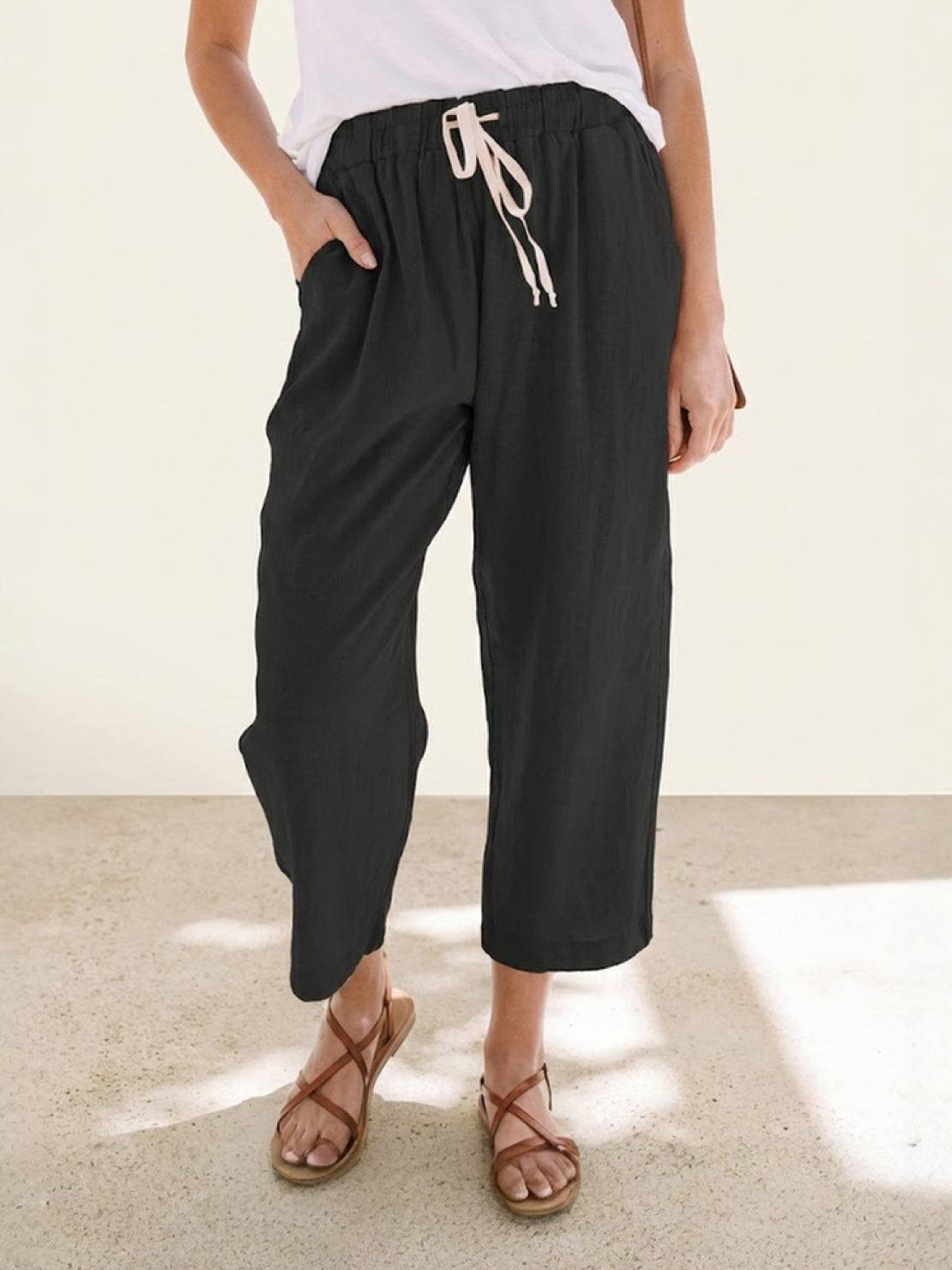 Isabella | Casual Slim Fit Trousers - Black Cotton