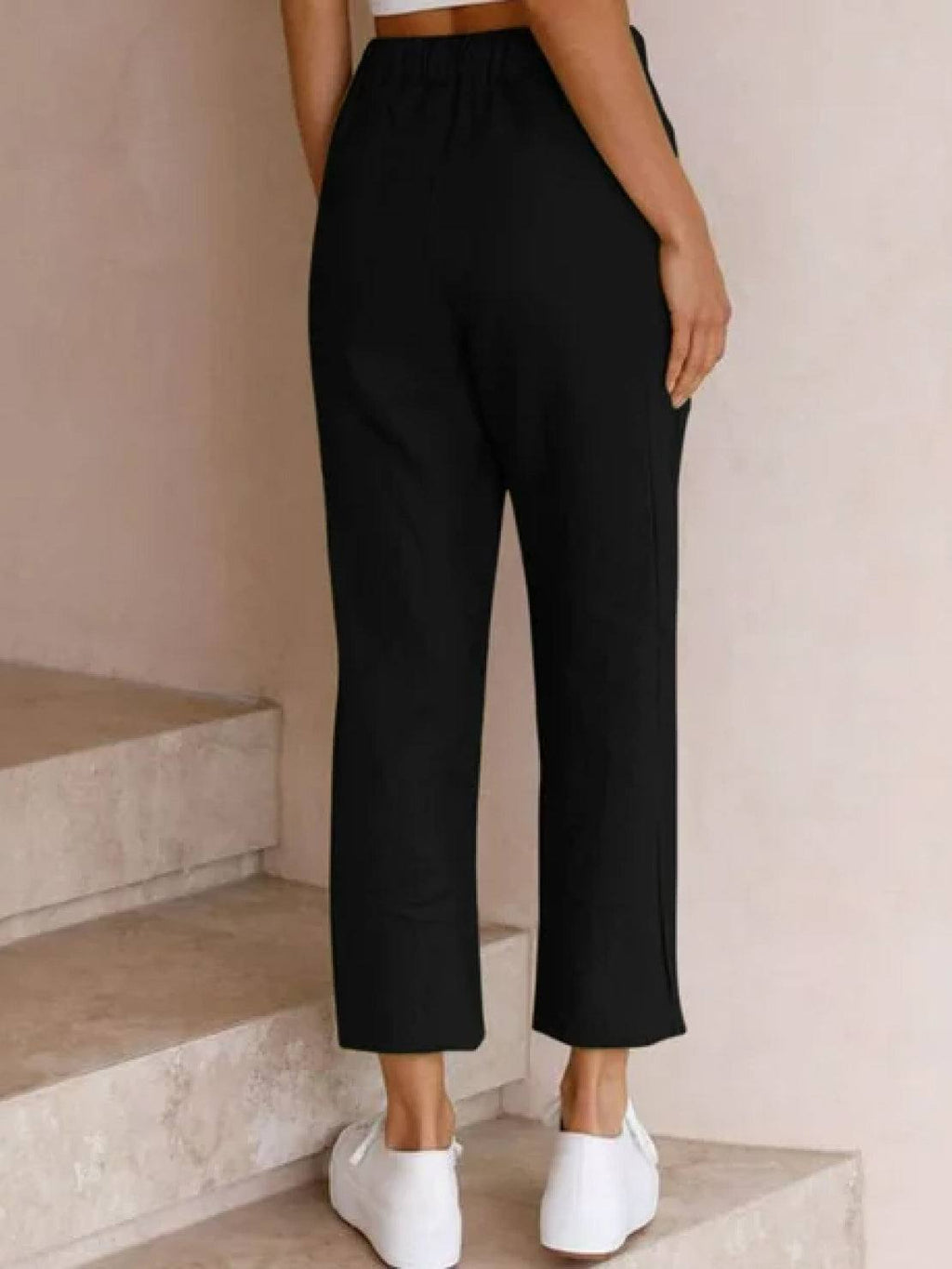 Isabella | Casual Slim Fit Trousers - Black Cotton