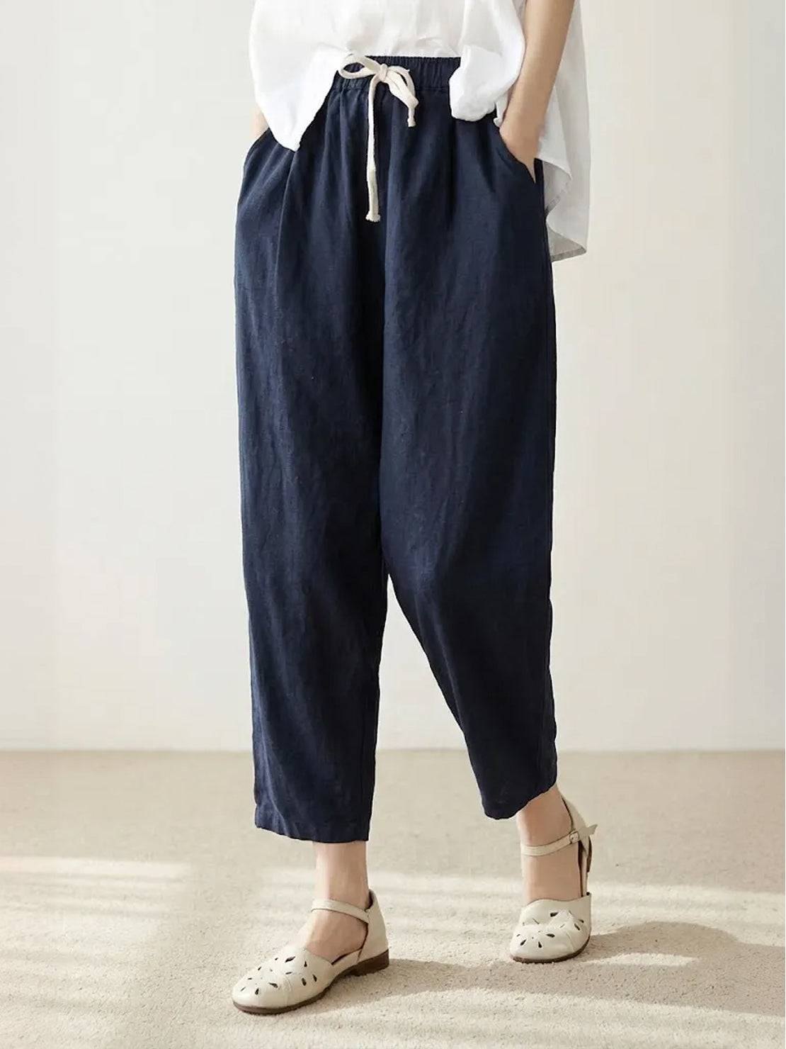 Isabella | Casual Slim Fit Trousers - Black Cotton