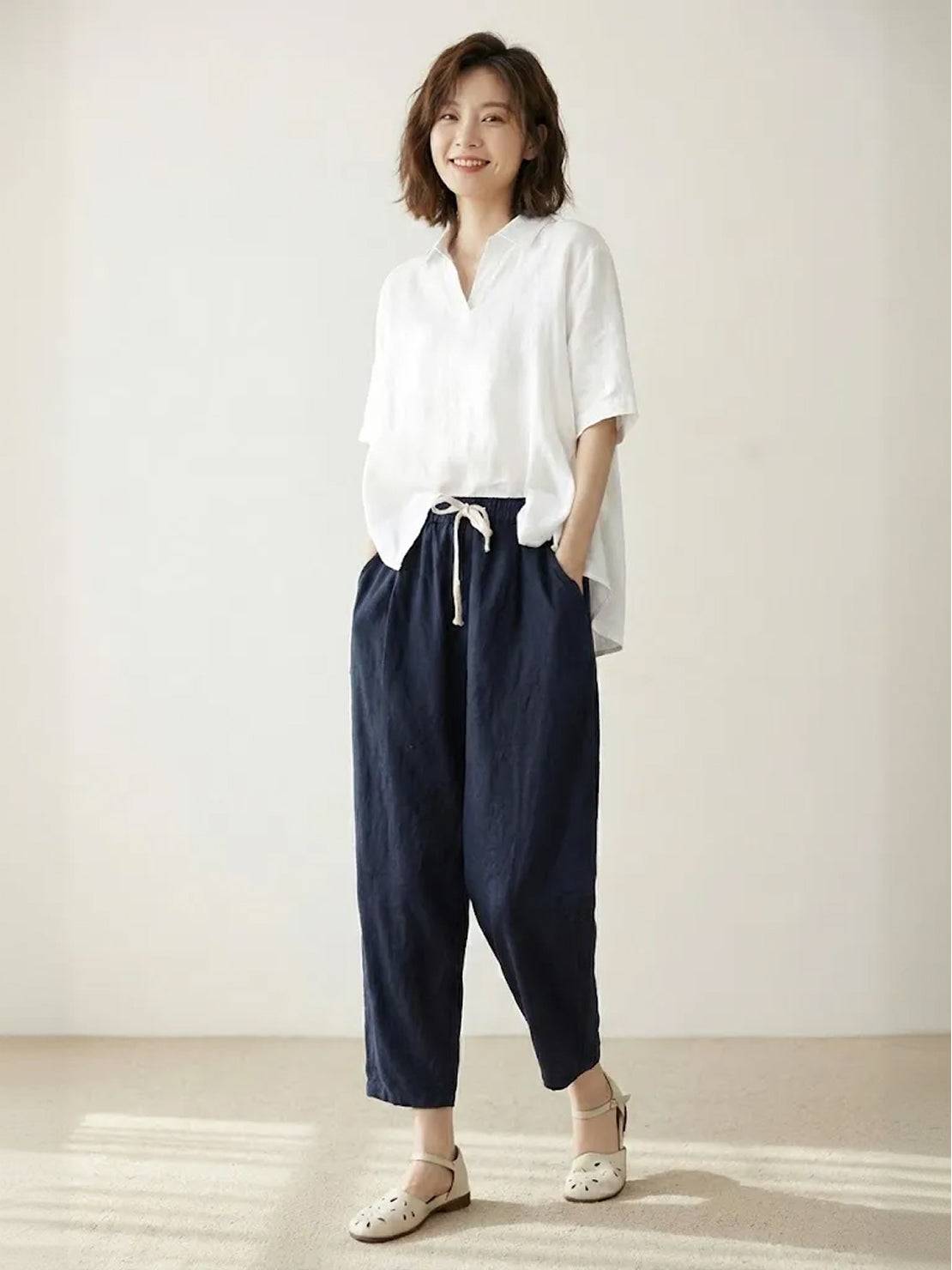Isabella | Casual Slim Fit Trousers - Black Cotton