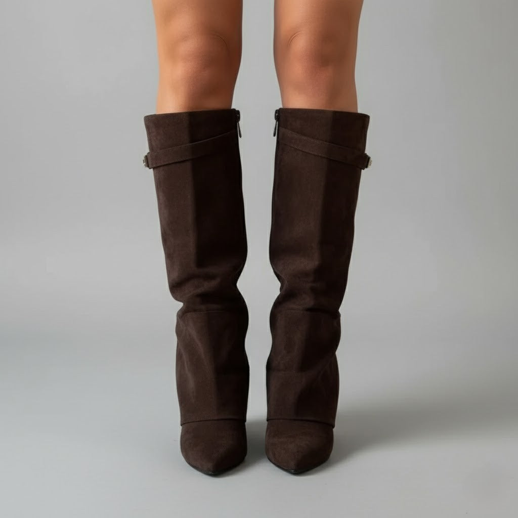 Yvonne | Overknee Stiefel aus Leder mit Schnalle - Schwarz