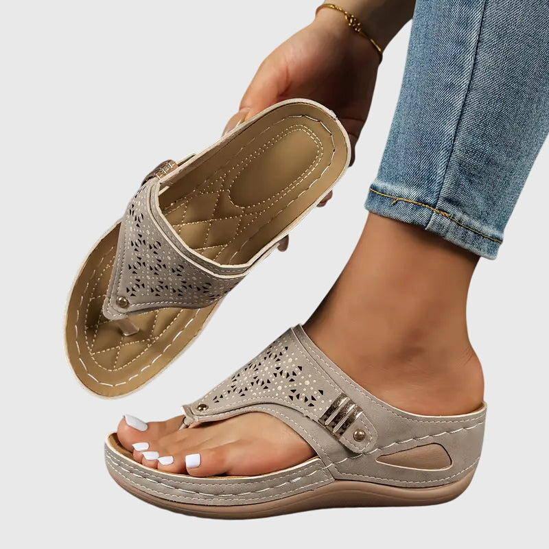 Kaylie | Orthopedic Sandals - Beige Leather