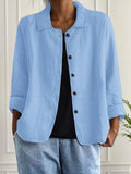 Ella | Casual Button Front Lightweight Jacket - Beige Cotton