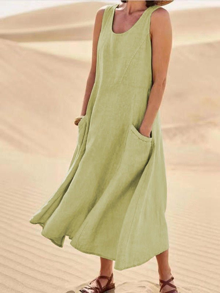 Maria | Maxi Dress Sleeveless Casual - Blue Cotton