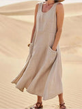 Maria | Maxi Dress Sleeveless Casual - Blue Cotton
