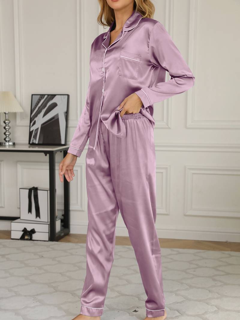 Amber-Louise | Satin Pajama Set - Women - Soft Pink